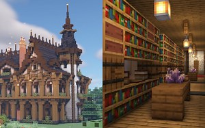 【HRZY Builds】Minecraft 建筑教程-幻想小型图书馆【梦幻小图书馆的内部装饰】（搬运）