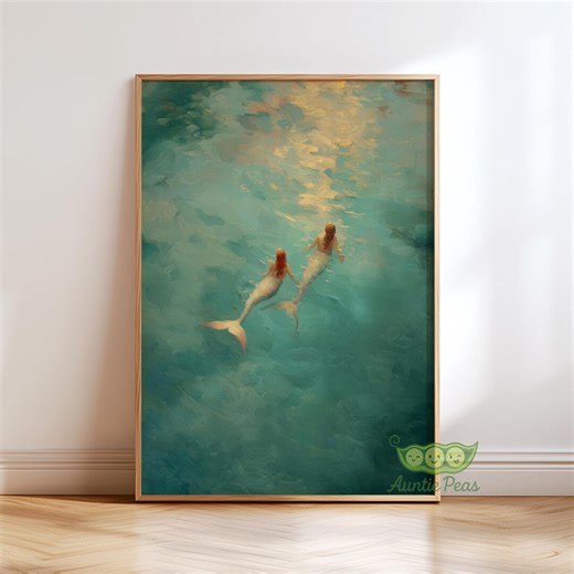 Mermaid Wall Art, Underwater Ocean Painting, Dreamy Fantasy Sea Print, Coastal Blue Water Wall Decor, Nautical Bathroom Wall Art - Etsy