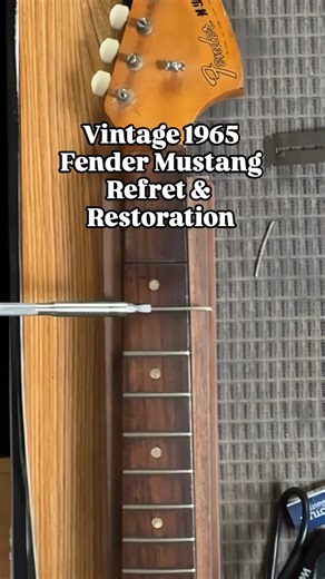 totally wired guitars on Instagram: "1965 Fender Mustang Refret & Restoration Process This came in a few months ago needing a complete overhaul. Gifted to my client by his Father-in-law, it was in super rough shape. It had an awesome handpainted psychedelic finish from the 60s or 70s, but the body had a huge crack, so my client chose to have it fixed and refinished in a more saturated variant of Daphne blue (that was apparently what the original finish was, under the handpainted finish) - so sen