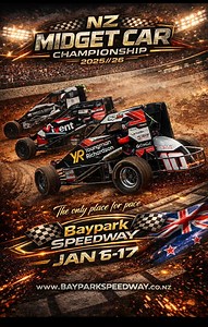 Race Fans — this is THE BIG ONE! 🏁 The moment you’ve been waiting for is here — the 83rd New Zealand Midget Car Championship hits Baypark Speedway Friday & Saturday, 16–17 January. Two nights. Non-stop action. One crown. Watch the very best Midget Car drivers in the country battle it out to be crowned New Zealand Champion for 2025/26. Also on the program: 🔥 Six Shooter Predator Series — both nights 🚗 Friday: Super-Saloons 💥 Saturday: Sprintcars & Ministocks 🎟️ Tickets: www.bayparkspeedway.c