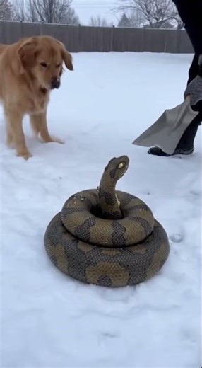 ❄️Close Call! Giant Venomous Snake Appears in Snow—Owner Slices It With a Shovel! Dog Shocked Stiff!
