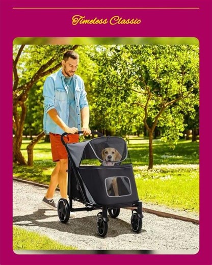 PawHut One-Click Foldable Doggy Stroller for Medium Large Dogs, Pet Stroller with Storage, Smooth...