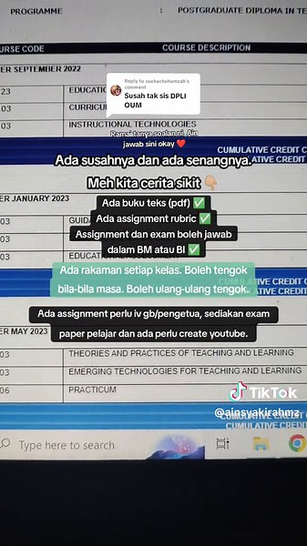 Susah Senang DPLI OUM: Buku Teks, Assignment Rubric, Kelas Rakaman - Misi Berjaya!