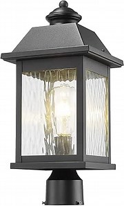 ALLGOT Outdoor Post Lantern, 17.5 inch Tall Exterior Post Lamp Light, Outdoor Pillar Lighting Fixture Fence Post Deck Lighting with Water Rippled Glass for Garden, Patio, Pathway (Black, H17.5)