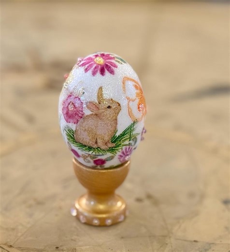 Handmade Wooden Fabergé Style Easter Egg With Decoupaged Bunny, Butterfly and Flowers - Etsy