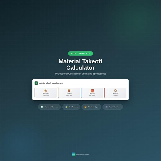 Material Takeoff Calculator | Construction Estimator Excel Template (digital Download) - Etsy Canada