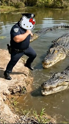 Hello Kitty Police easily dealt with the ferocious crocodiles; although fat, he was very strong.