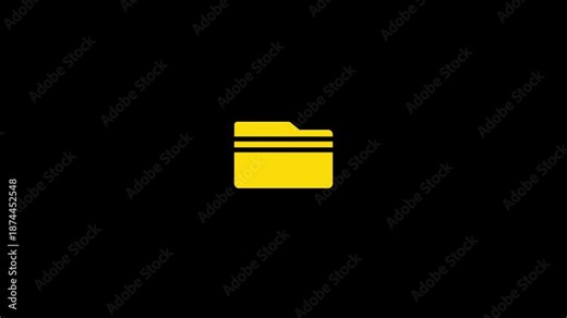 Abstract folder flat icon style looped animation on black background. Document storage icon, file management icon.