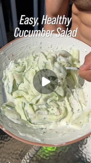 Razi Khan on Instagram: "Make this Creamy, Crunchy Cucumber Salad in under 5 minutes. The perfect summer snack. It’s high volume, low calorie, and so refreshing.👇🏼 - Ingredients: • 1 cup fat free greek yogurt, plain • zest of 1 lemon (optional) • squeeze of lemon • 2 garlic cloves, minced • 1/4 tsp salt (add more to your liking) • 1/4 tsp dill • 1/4 tsp chili flakes • 1 large cucumber, sliced into thin strips - - #recipe #snack #healthy #healthyfood #healthyrecipes #salad #protein #lowcalorie
