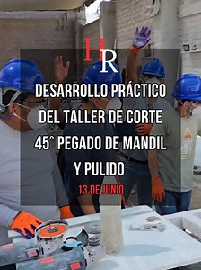Taller de corte 45° en mármol: pegado de mandil y pulido