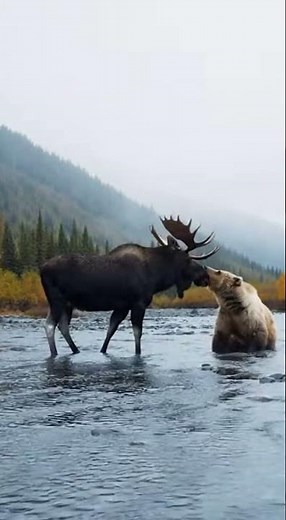 Moose Fights Off Grizzly Bear