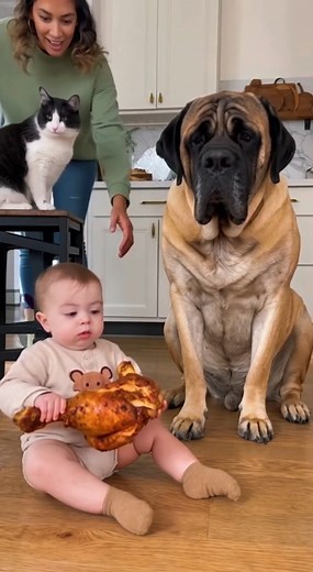 This little baby was secretly enjoying her cake while the big dog and cat sat beside her like two quiet witnesses! 😂🍰🐶🐱 When mom walks in, her reaction is absolutely hilarious — and the pets’ faces make it even better! A cute, funny, family-friendly moment that will brighten your entire day. ❤️ | Fun flex