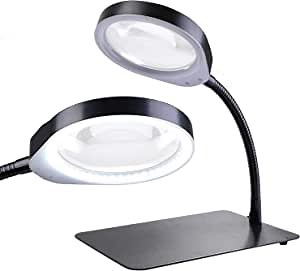 Desktop Magnifying Glass with LED,10X 2-in-1 Magnifying Glasses LED Lamp -1344Lumens Lighted Magnifier with Stand Adjustable Metal Hose for Craft, Jewelry,Sewing,Reading (Black)