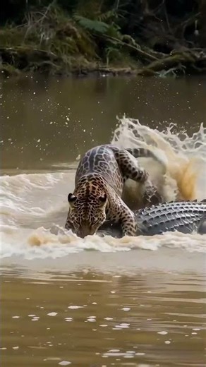 Leopard hunts crocodile, too fierce, leopard, crocodile