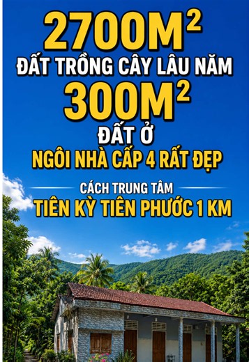Bán 2.700 m² đất vườn có 300 m² đất ở nhà cấp 4 ngay Tiên Kỳ, Tiên Phước