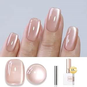 Double Rhythm Jelly Glass Cat Eye Gel Polish with Magnet 15ML Holographic Glitter Shimmer Translucent Sheer Color Magnetic Nail Polish Salon DIY at Home (Jelly Glass Nude-MC1101)