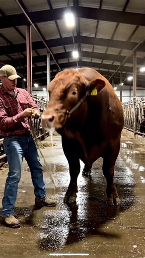 Aggressive Giant Bull vs Calm Farmer