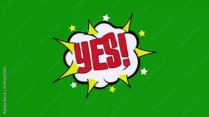yes Word cartoon bubble explosions Popup Style Expressions Colored Bomb, yes Pop Art Comic Text Animation with Exploding Cartoon Bubbles on Green Screen Background in 4K Motion Graphics.