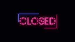 Neon "Сlosed" sign with flicker on a transparent background. Open...