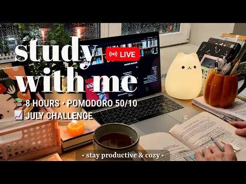 8 HR STUDY WITH ME • Pomodoro 50/10 | Relaxing Fireplace Sound for Best Focus