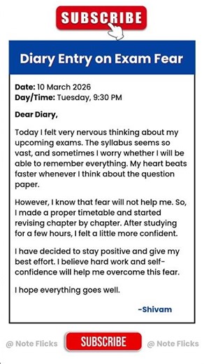 Diary Entry on Exam Fear in English | Exam Fear Diary Writing Format | CBSE Class 6–10