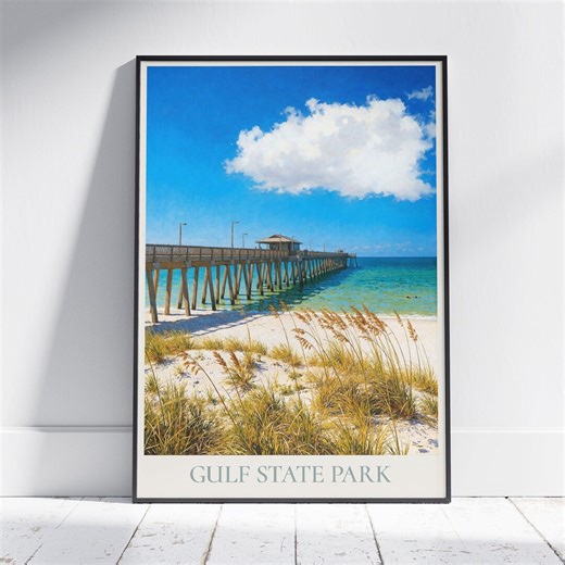 Gulf State Park Alabama Travel Poster: Fishing Pier and Beach Painted Art Print - Etsy