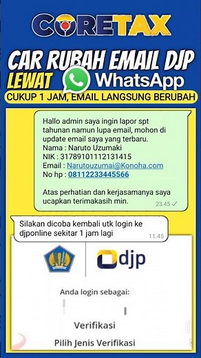 Cara merubah email dan No Hp DJP Online lewat whatsapp #coretax #djponline #pajak