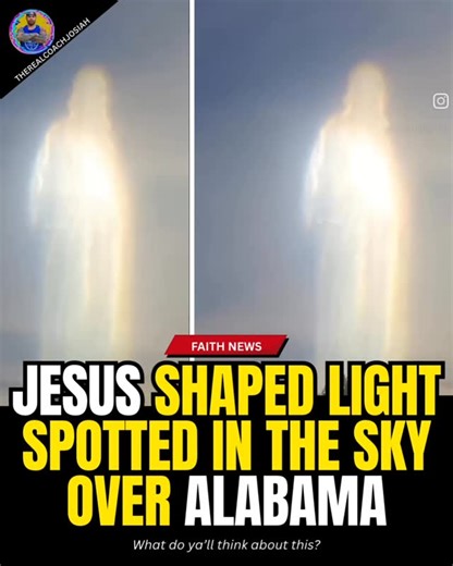 JOSIAH ALIPATE on Instagram: "On July 12, 2025, a striking light formation appeared in the Alabama sky, resembling the figure of Jesus. Some believe it to be a divine sign, while others argue it’s connected to the “Project Blue Beam” conspiracy theory—a hoaxed holographic projection engineered to influence public perception. What do you think?"