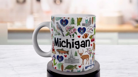 Lotacy Michigan Symbols Colorful Coffee Mug, 11 oz, Michigan Souvenirs And Gifts For Men, Women