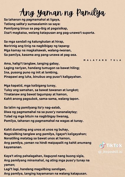 Malayang Taludturan Tungkol sa Pamilya: Tula sa Pamilya 4 Saknong