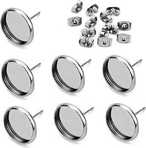 40pcs 12mm Stainless Steel Blank Stud Earring Bezel Setting for Jewelry Making with 40pcs Surgical Steel Earring Backs DIY Findings (9851)