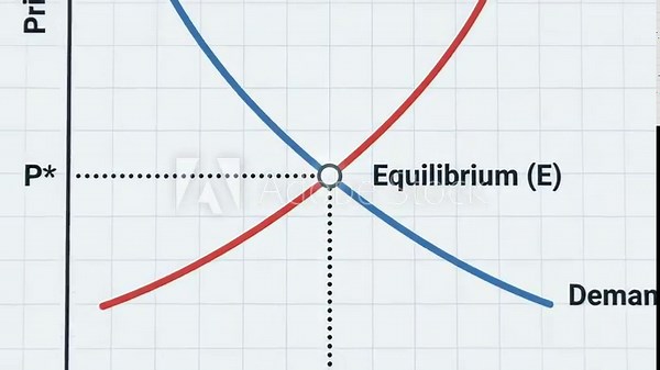 Economic chart illustrating the interaction of supply and demand curves, showing the market equilibrium point where price and quantity balance for business analysis and financial planning