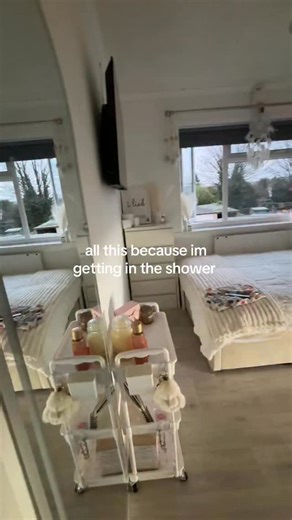 Whitney Stone on Instagram: "That clean room before shower feeling is ELITE ✨🚿🤍 There’s just something about tidying everything up, fluffing the pillows, wiping surfaces, and making the bed look extra cute before stepping into the shower. Then you come back all fresh, skincare done, hair wrapped, and your whole room is spotless, glowing, and peaceful 😭💞 It literally feels like a reset for your mind. A clean girly room + post-shower cozy vibes = unmatched energy. Look how fresh and put-togeth