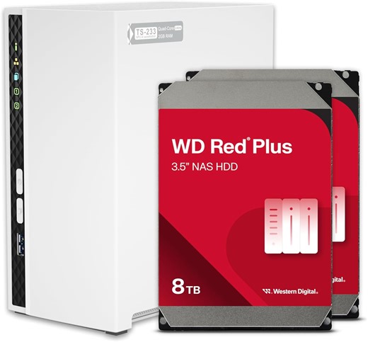 Amazon.com: QNAP TS-233-28WD-US 2 Bay Home NAS 配備 8TB 儲存容量,預先設定 RAID 1 WD Red Plus 硬碟套件,附 1GbE 連接埠 : 其他產品