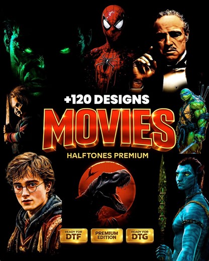 Pack de 120 images PNG en demi-teintes pour le cinéma | Plus de 120 designs | Formats A2, A3 et A4 | Impression numérique directe et directe pour sublimation | PNG transparent haute résolution | Designs premium pour t-shirts - Etsy France