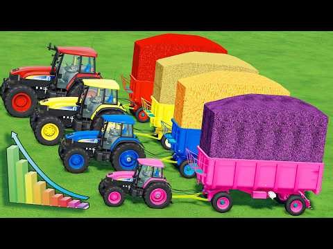 Mini VS BIGGEST EXTREME Tractors and OVERLOAD TRAILER VS HARD MUDDY PARKOUR with PORTAL TRAP - FS25