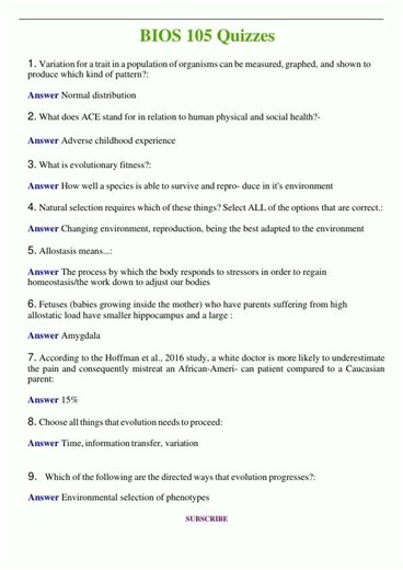BIOS 105 Study Questions Latest 2024 2025 Questions and Answers Verified Answers