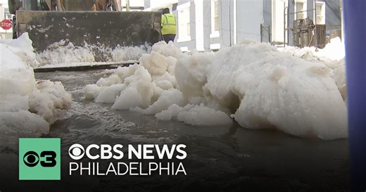 Apparent water main break fills Philadelphia street with water, ice amid freezing temps