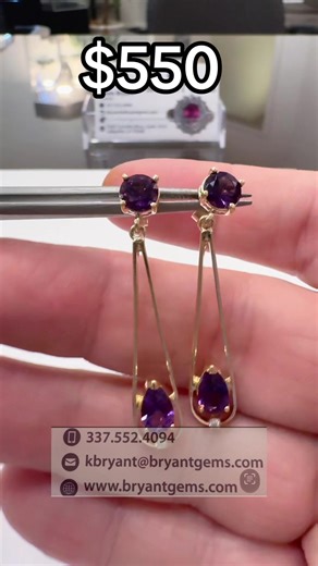 Amethyst & Diamond 14kt gold dangle earring #vintagejewelry #dangleearrlings #purpleearring #jewelryonsale #bryantgems