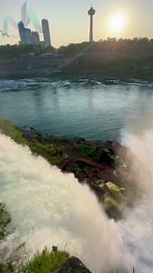 The Bridal Veil Falls crashing down toward the Cave of the Winds at sunset 🌊 | Niagara Action