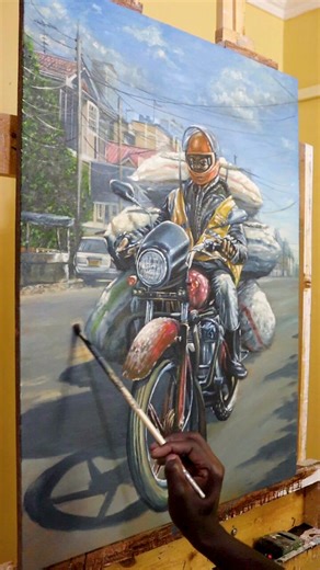 My one-minute painting process of a boda-boda rider, currently on display at Java Ruaka
