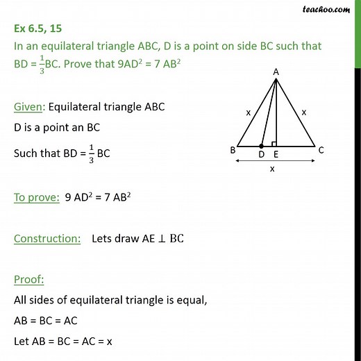 Question 15 - In equilateral triangle ABC, D is a point on BC