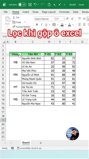 lọc dữ liệu khi gộp ô excel #excel #exceltips