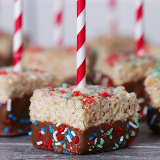 21K views · 384 reactions | Firecracker Crispy Marshmallow Pops covered in chocolate!  Shop the recipe! https://tasty.co/recipe/firecracker-crispy-marshmallow-pops | Tasty | Facebook