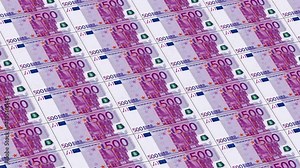 500 Euro Banknote. It’s Moving Left Upwards. Looped Animation.