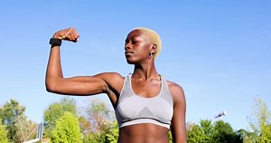 Young Woman Flexing Muscles Park Stock Footage Video (100% Royalty-free) 1095322499 | Shutterstock