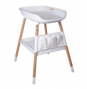 [Hot Item] Modern Adjustable Nursery Diaper Table Wooden Leg Baby Changing Table with Changing Pad