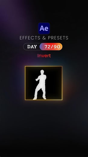 Day 72/90 – Invert Effect 🦋 Today is Day 72 of our 90 Days After Effects Challenge, and we’re exploring Invert, a simple effect that flips colors to their opposite values — perfect for negative looks, creative transitions, and stylized visuals. ✨ What is Invert? Invert reverses all colors in your layer, turning light areas dark and dark areas light. Great for negative effects, glitch styles, and experimental motion graphics. ✨ How to Use: - Select layer → Effect → Channel → Invert Adjust: - Ble