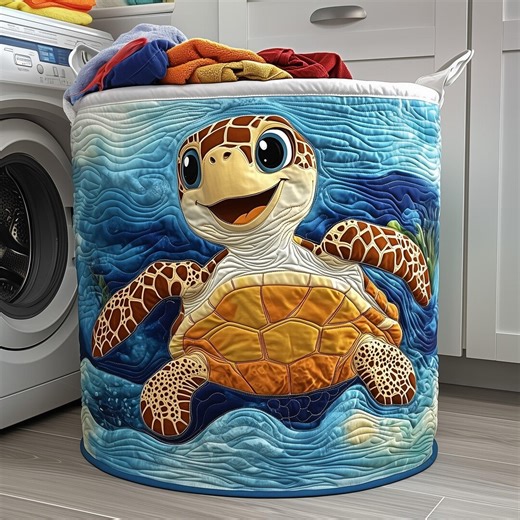 Turtle Ocean Quilted Laundry Basket, Sea Turtle Fabric Hamper, Coastal Marine Inspired Laundry Room Decor - Etsy