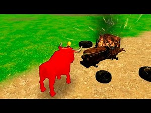 El Tractor escapando del Toro rojo y el Pollito de la Granja